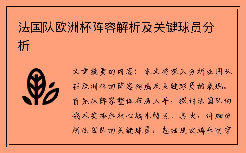 法国队欧洲杯阵容解析及关键球员分析